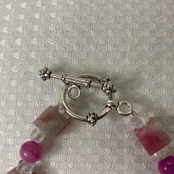Handcrafted Glass, Hot Pink Agate and Candy Quartz Bracelet and Earrings Set - Picture 3 of 6